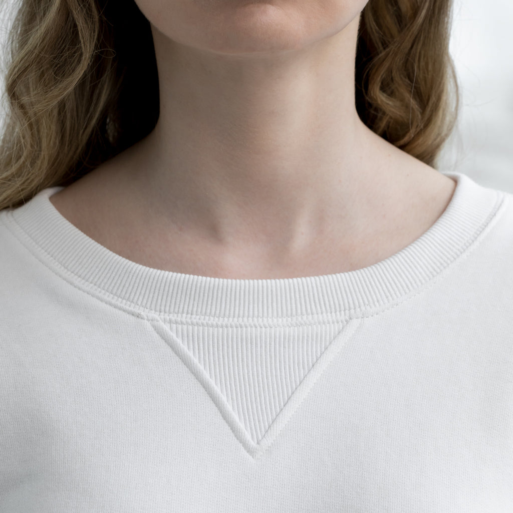 Close up detail, classic sweater in White